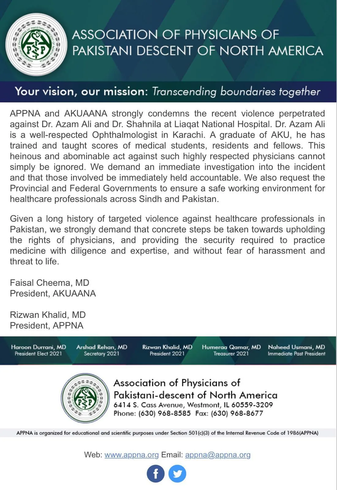 Statement Against Violence 2021